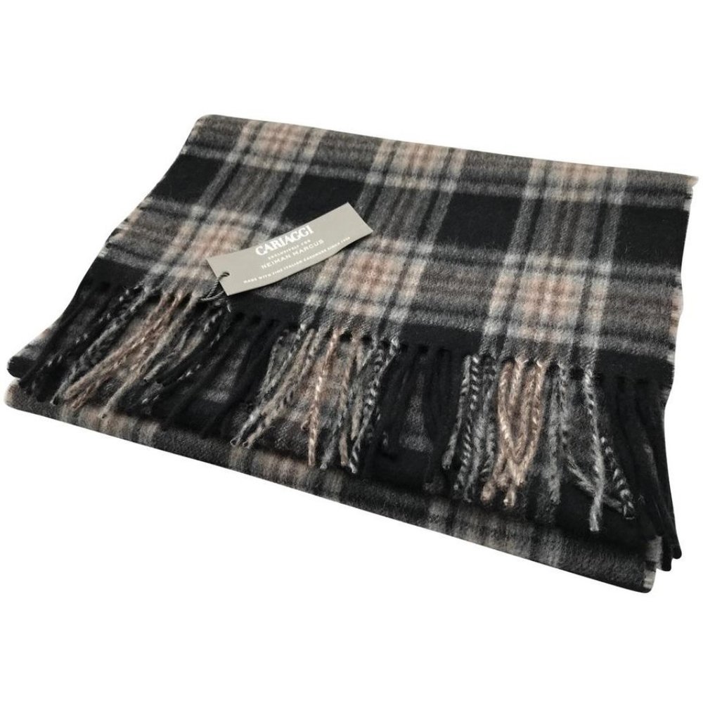 Neiman Marcus 100% Cashmere Black Plaid Long Scarf